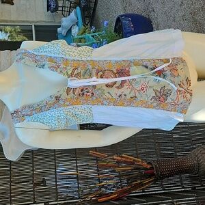 LANGUAGE Soft Combed Floral Cotton Blouse Tiered Floral Tie Dye Tie Front Small